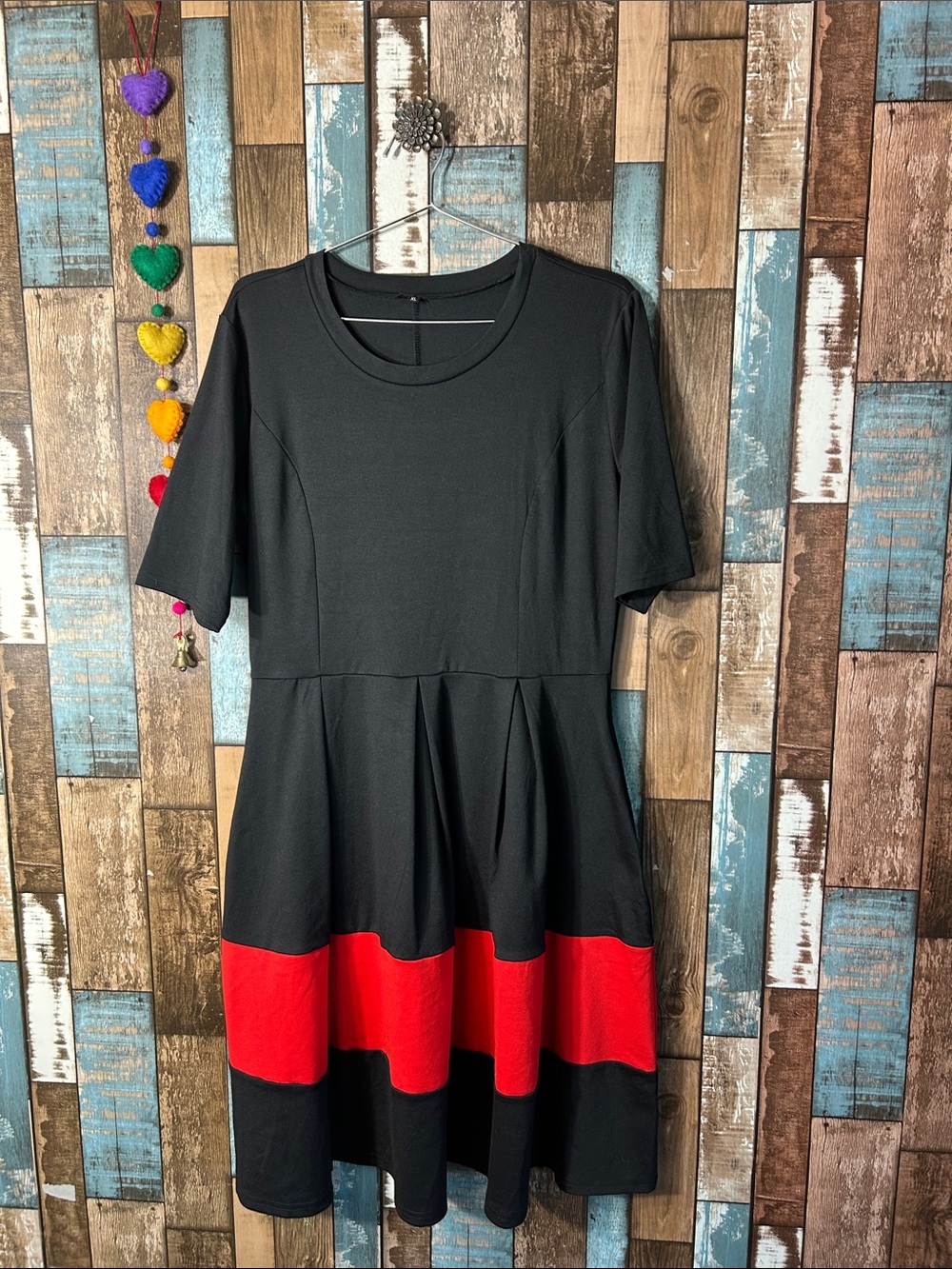 Women's Black Dress with Red Accent - Classic A-Line